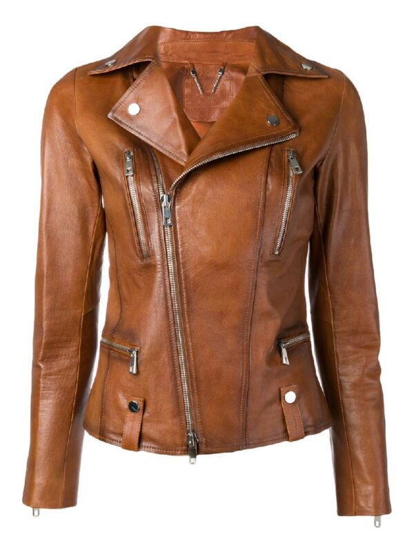 Ladies Leather Biker Jacket Beige: G-Celia22-thanhphatduhoc.com.vn