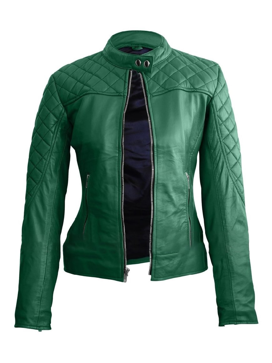 Ladies green leather jacket