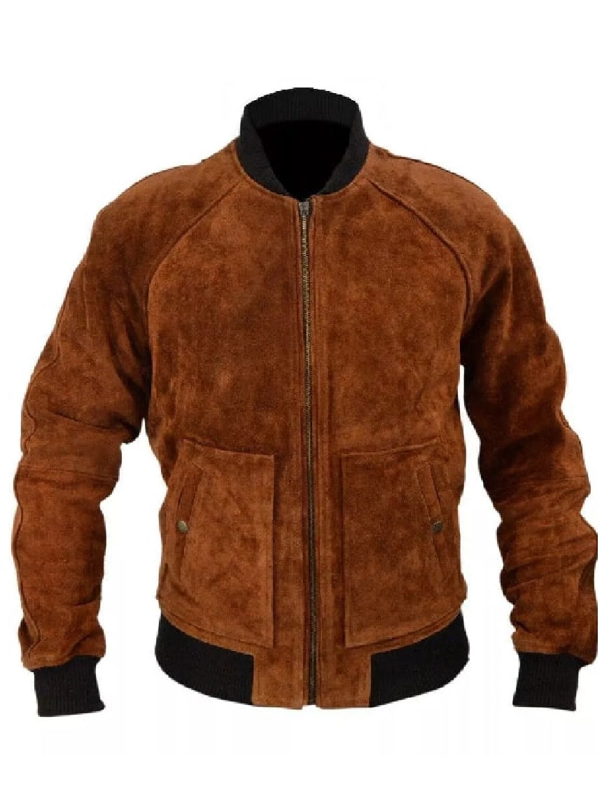 Aloha Premiere Bradley Cooper Brown Bomber Suede Real Leather Jacket