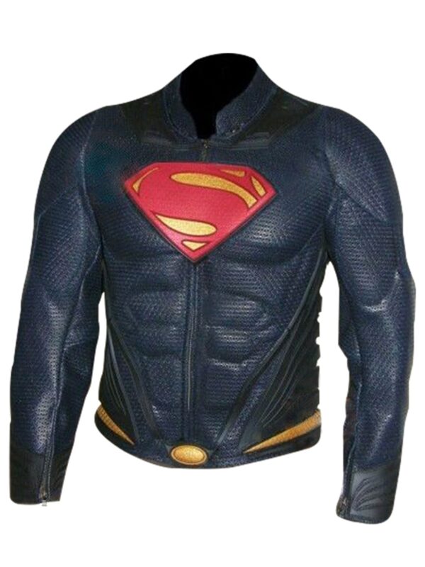 New Men's Superman Man Of Steel Perforated Blue Movie Costume Leather  Jacket-440